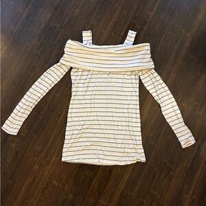Motherhood Maternity Striped Off-Shoulder Top - Cream and Black, Sz Small
